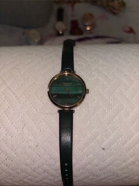 kate spade Gold-Tone Watch with Green Marble Dial and Dark Green Strap